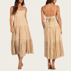 NWT | Elan | Khaki Stripe Spaghetti Strap Maxi Dress | White/Beige | Small
